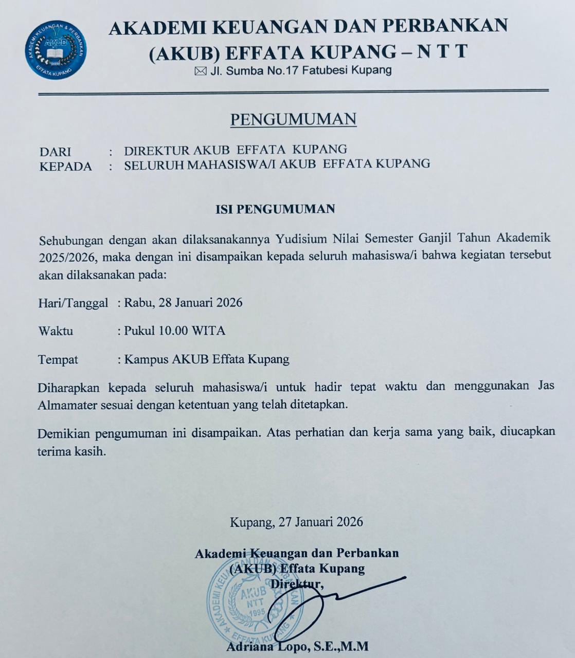 Yudisium Nilai Semester Ganjil  Tahun Ajaran 2025/2026